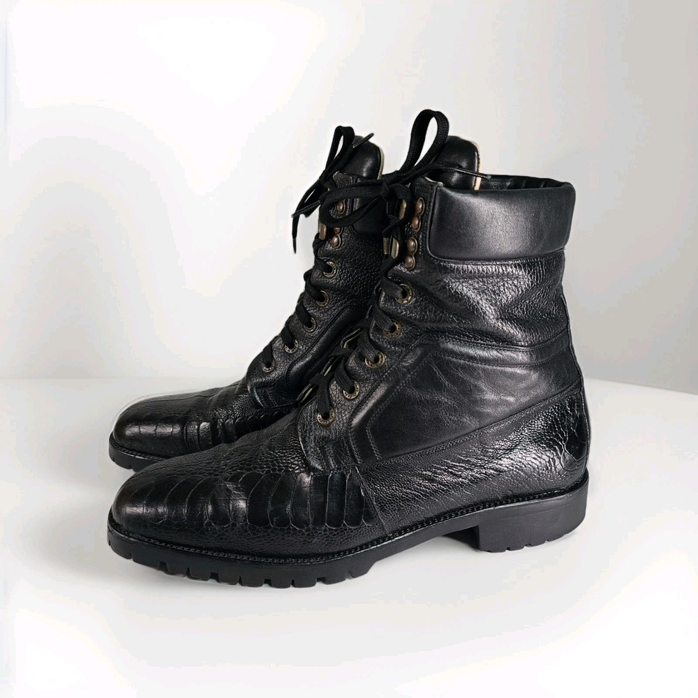 Belvedere Combat Croc Leather Embossed Boots Mens 9.5 Tall Military Exotic Lace